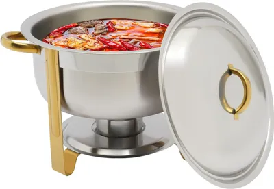 Zdjęcie produktu dla Okrągły podgrzewacz do potraw ze stali nierdzewnej o pojemności 5 litrów do cateringu, bufetów i przyjęć Złoty