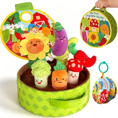 Image de Jouets pour bébé de 6 à 12 mois - Jouets sensoriels Montessori en peluche représentant des légumes, miroir, livre en tissu