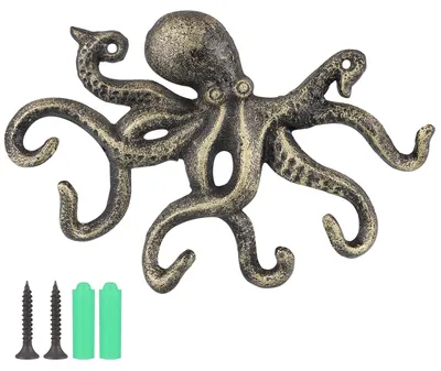Gusseiserner Oktopus-Haken, Schlüsselhalter, antiker Kleiderhaken, Bronze