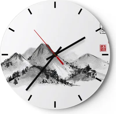 Produktbild von Wanduhr - Rund - Glasuhr - Zeichnen Asien Berge - 30x30cm - Schleichendes Uhrwerk - Lautlos - zum Aufhängen bereit - Dekoration Modern - Wanddekoration aus Glas - C3AR30x30-4273