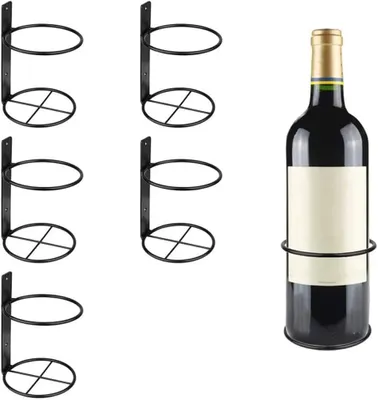 Image de Support mural pour bouteilles de vin - Lot de 6 supports - Rangement à vin - Bouteilles de vin en métal - Présentoir pour le stockage de vin