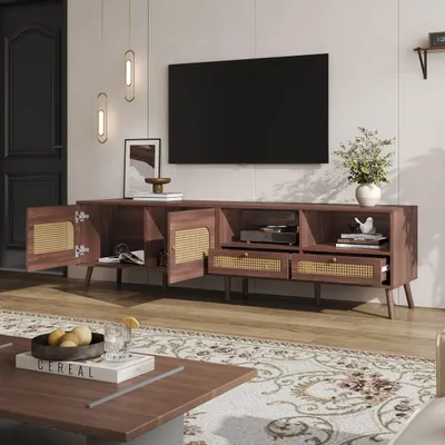 Image de MODFU Meuble TV en Panneau de Particules - pour Téléviseur 80 Pouces - 200x37x49,5 cm - Marron