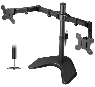 Obrázok produktu pre Nastaviteľný držiak monitora pre 2 monitory, 13"-27", s možnosťou nastavenia výšky a otáčania o 360°