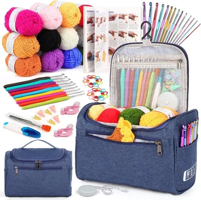 Produktbild von Aeelike Häkelnadeln Set Marineblau mit Anleitung, 2-10mm Ergonomische Nadeln, Bunte Aluminium, Häkelzubehör