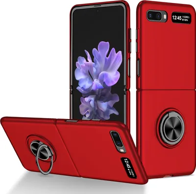 Produktbild von Samsung Galaxy Z Flip Hülle, Dünn Hart PC Schutzhülle mit Ringhalter Ständer für Samsung Galaxy Z Flip 5G Rot
