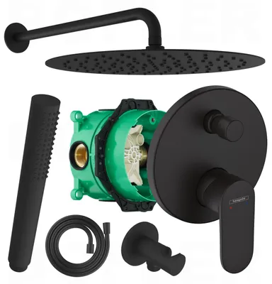 Produktbild von HANSGROHE VERNIS BLEND | BOFLER Unterputz Duschsystem #44, Armatur, Regendusche Ø30cm, ,Handbrause, Brauseschlauch, Brausehalter, matt schwarz