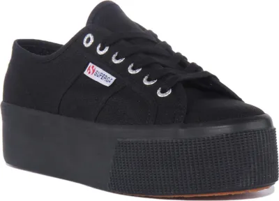 Produktbild von Superga 2790 Cotu Frauen Schnürung Segeltuch Plattform Turnschuhe Ganz Schwarz – undefined / Alles schwarz