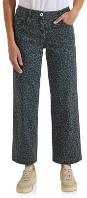 Productafbeelding van Cecil high-waist broek met wijde pijpen, met luipaardprint, kleur: olijfgroen, maat 33