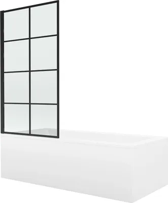 Produktbild von Mexen Cubik rechteckige Badewanne 160 x 70 cm mit Verkleidung und 1-flügeliger 80 cm Paravent, schwarzes Fixmuster - 550316070X?