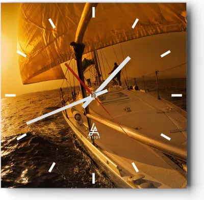 Produktbild von Wanduhr - Quadrat - Glasuhr - Ozean Segelboot Yacht - 40x40cm - Schleichendes Uhrwerk - Lautlos - zum Aufhängen bereit - Dekoration Modern - Wanddekoration aus Glas - C3AC40x40-0322