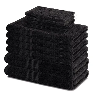 Produktbild von Lavea® Elena 10-teiliges Handtuch Set - 100% Baumwolle, 4x Handtuch + 2x Duschtuch + 2x Gästetuch + 2x Waschhandschuh, Bad & Gäste, Schwarz