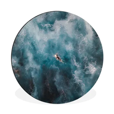 Produktbild von MuchoWow® Aluminium Wandkreis Surfbrett - Wasser - Meer Ø 90 cm Wanddeko Modern Wohnzimmer - Mauerkreis - Wandbilder - Runde Bild - Bild aus Aluminium - Schlafzimmer - Wohnzimmerdekoration - Wand Dekoration