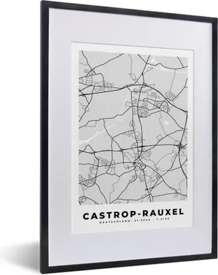 Produktbild von MuchoWow® Gerahmtes Poster Stadtplan - Deutschland - Karte - Castrop-Rauxel - Karte 30x40 cm - Poster mit Schwarzem Bilderrahmen Wandposter Rahmen Foto Bilder - Wandposter Schlafzimmer