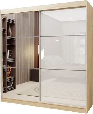 Produktbild von Masseno Schiebetürenschrank VITALE 200 cm Kleiderschrank Schlafzimmer Schrank 2-türig mit Spiegel und Lacobel Sonoma Eiche