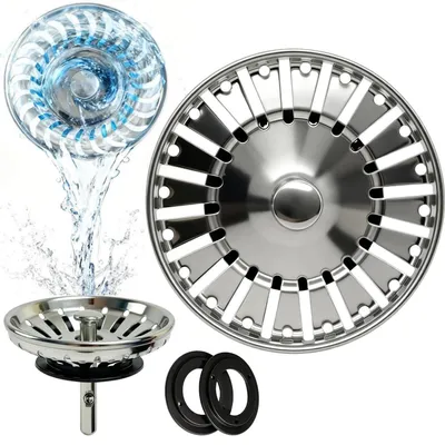 Image de Passoire de lavabo, bouchon de vidange, acier inoxydable, 84 mm, 2-en-1, multifonction, pour cuisine