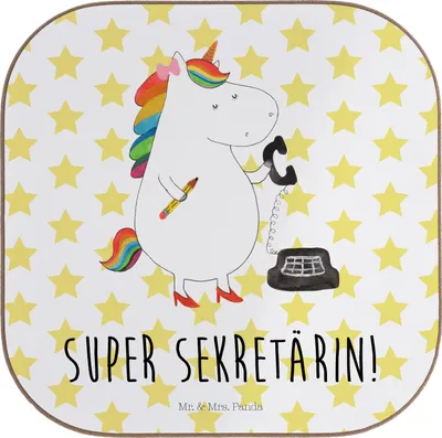 Produktbild von Mr. & Mrs. Panda Untersetzer für Gläser Einhorn Sekretärin - Weiß - Geschenk, Coaster, Unicorn, Büro, Tassenuntersetzer, Steuerbüro, Tischschoner, Tischuntersetzer