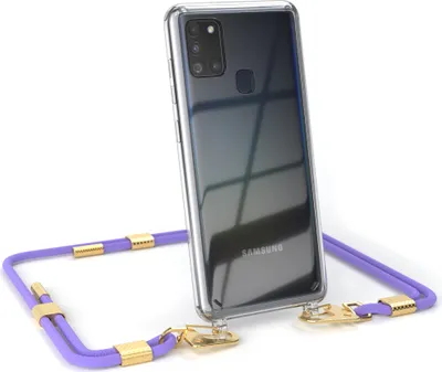 Produktbild von EAZY CASE Handykette für Samsung Galaxy A21s, Transparente Silikonhülle mit Band, Clear Case, abnehmbar in  Violett