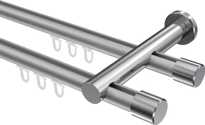 Produktbild von Interdeco Innenlaufstange / Gardinenstange mit Innenlauf Silbergrau / Chrom, Typ Platon Santo (Kappe), 20 mm Ø 2-läufig, 360 cm