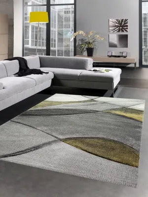 Immagine prodotto di Tappeto moderno da salotto onde giallo grigio pastello dimensioni - 60x110 cm