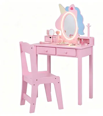 Produktbild von KOMFOTTEU Schminktisch Kinder, Kinderschminktisch mit Hocker & Beleuchtung
