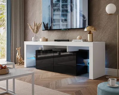 Obrázek produktu pro COLGANTE PLUS TV skříňka s nástavcem + LED Bílá / Černá vysoký lesk