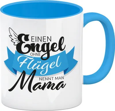 Produktbild von Einen Engel ohne Flügel nennt man Mama Kaffeebecher Hellblau mit Engelsflügel,