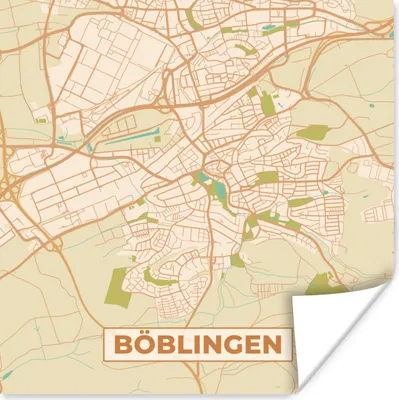 Produktbild von MuchoWow® Poster Böblingen - Karte - Vintage - Stadtplan 75x75 cm - Wand Dekoration
