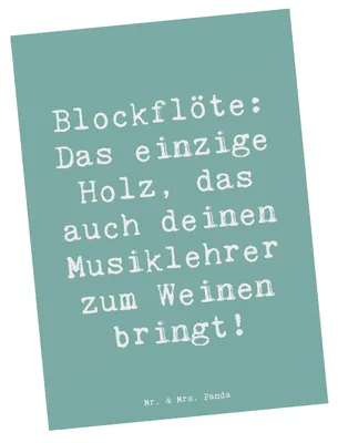 Produktbild von Mr. & Mrs. Panda Grußkarte Spruch Blockflöte Humor - Meeresbrise - Geschenk, Ansichtskarten, Altblockflöte, bildkarte, Instrument lernen, Ansichtskarte, Musik, Postkarten