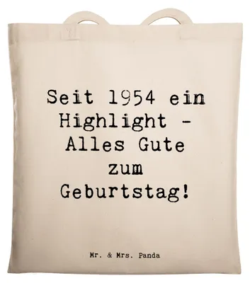 Produktbild von Mr. & Mrs. Panda Uni Tasche Spruch 1954 Geburtstag - Transparent - Geschenk, runder, Vintage, Retro, totebag, Geburtstagsgeschenk, Geburtsjahr, Schultasche, Laptoptasche
