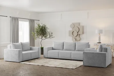 Produktbild von Sofaset Designersofa ESTELLE 3-2-1 in Stoff Abriamo Hellgrau