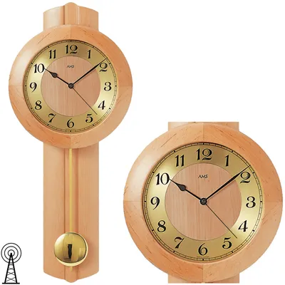Produktbild von AMS 5165/16 Wanduhr Funk Funkwanduhr mit Pendel Holz Erle Pendeluhr