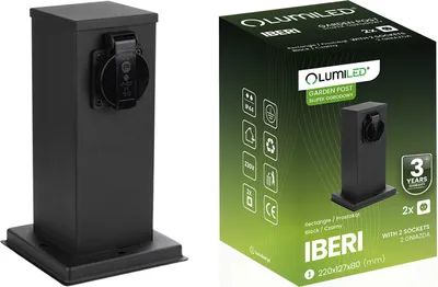 Zdjęcie produktu dla Słupek Ogrodowy IBERI Zewnętrzny Stojący 230V 22cm 2x Gniazdo Sieciowe LUMILED