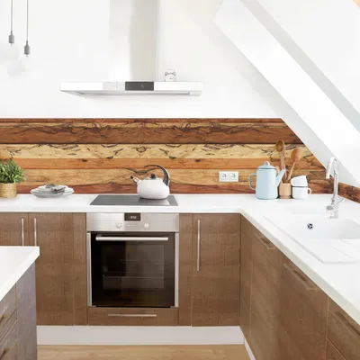 Produktbild von Küchenrückwand Muster selbstklebend - 0.35 mm Wandpaneel wasserfest Design braun Holzoptik Landhaus Spritzschutz fugenlos