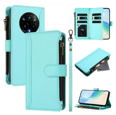 Immagine prodotto di Custodia per Realme 14 Pro+, con cerniera, portafoglio Custodia flip in Finto cuoio con tasche per carte, supporto e passante verde menta