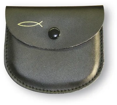 Produktbild von Rosenkranz-Etui Leder, schwarz mit Fisch