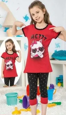 Produktbild von Kinder Pyjama Schlafanzug Mädchen Rot 7-8 Jahr Kurz %100 Baumwolle 2-Teiler A-12