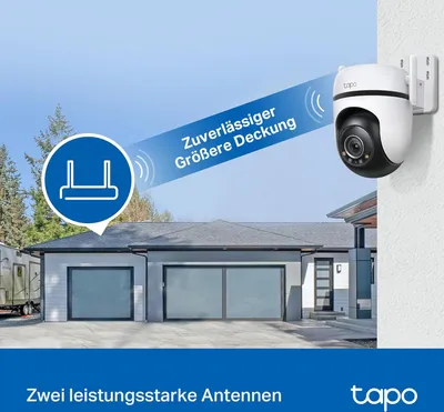 Produktbild von TP-Link Tapo C520WS, IP-Sicherheitskamera, Innen & Außen, Kabellos, CE, FCC, RoHS, RCM, Zimmerdecke, Schwarz, Weiß