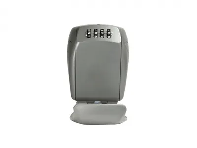 A gray combination lock key safe is shown against a white background.