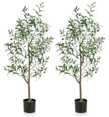 Künstlicher Olivenbaum 130 cm, 2er-Set, mit Zementtopf, Grün