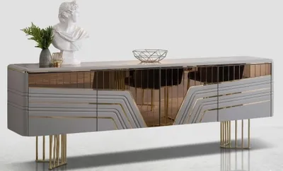 Zdjęcie produktu dla Zestaw do salonu Weib/Gold, 2-częściowy | Elegancka komoda i stolik kawowy