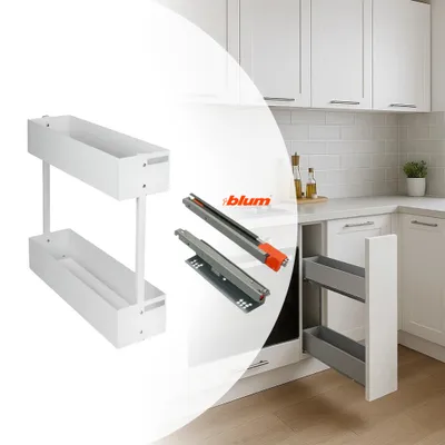 Produktbild von Schrankauszug Küche Links  2-etagig | BLUM Softclose | Weiß | 150 mm