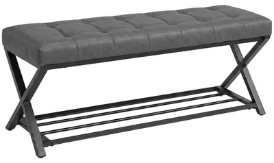 Produktbild von Schuhbank,EingangsbankmitKunstlederpolster,Ablagebis220kgfürFlur,Eingangsbereich,112x37x47cm,Dunkelgrau