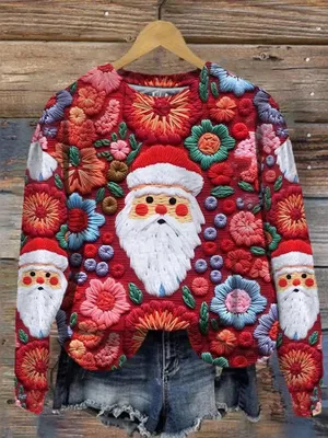 Produktbild von ASKSA Damen Weihnachtspullover Lustig 3D Drucken Weihnachten Sweatshirt Langarm Print Rundhals Niedlich Kapuzenpullover Weihnachtspulli Damen Xmas Pullover,D Rot,3XL