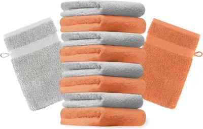 Produktbild von Betz 10 Stück Waschhandschuhe 16x21 cm PREMIUM 100% Baumwolle  Farbe: orange und silbergrau