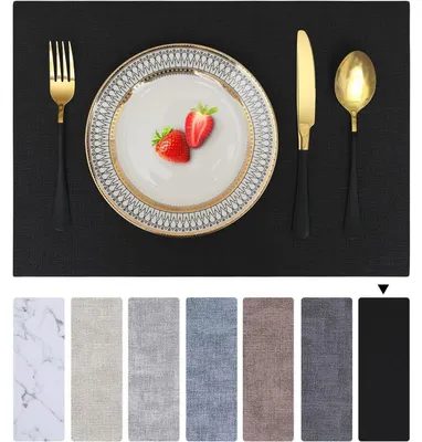 Produktbild von Tischsets Abwaschbar 4er Set Leder Schwarz Doppelseitig Rutschfest Wasserdicht