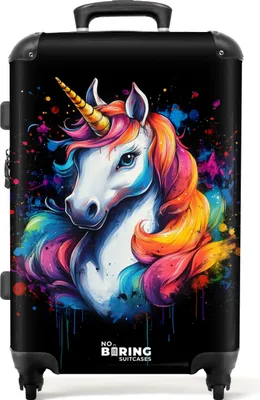 Obrázek produktu pro NoBoringSuitcases.com® Velký kufr - Jednorožec s barevnými graffiti - Kombinovaný zámek TSA - Pevná skořepina na kolečkách - 4 kolečka - 72 litrů - Cestovní kufr - 66 cmKufr Medium 67x43x25 cm, 72L,
