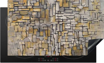 Produktbild von KitchenYeah© Herdabdeckplatte Mondrian - Kunst - Alte Meister - Tableau I , 91x52cm, Küche Deko, Glaskeramikkochfeld Herdabdeckung, Abdeckplatte fùr Kochfeld