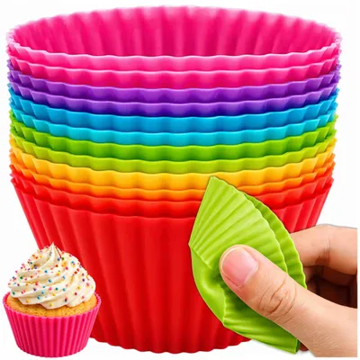 Immagine prodotto di KRUMAD Pirottini in silicone per muffin, 12 pezzi, stampi riutilizzabili per muffin, pirottini per cupcake in silicone alimentare