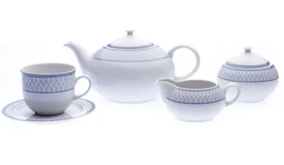 Image de Thun 1794 Opal, service à thé, porcelaine, grille bleue, Thun, 15 d.