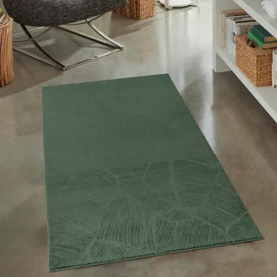 Zdjęcie produktu dla Piękny ciepły dywan z eleganckim wzorem liści w kolorze zielonym Rozmiar - 80 x 150 cm